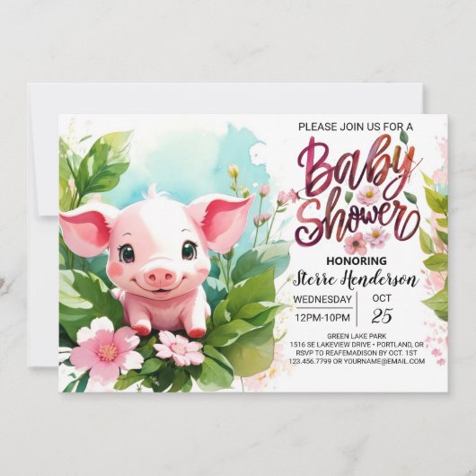 Farmyard Fun Pig Boho Baby shower Kaart (Voorkant)