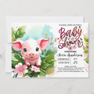 Farmyard Fun Pig Boho Baby shower Kaart