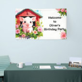 Farmyard Fun Schattige Roze Varken Verjaardagsbann Spandoek (Beurs)