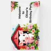 Farmyard Fun Schattige Roze Varken Verjaardagsbann Spandoek (Verticaal)