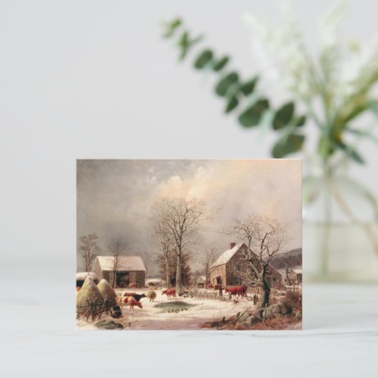 Farmyard in de winter briefkaart (Staand voorkant)