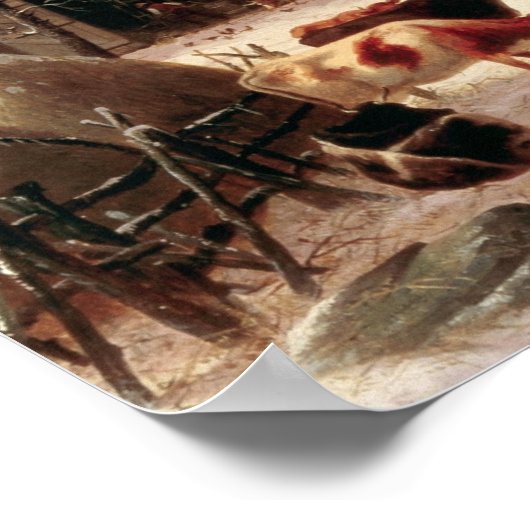 Farmyard in Winter Schilderen door George Durrie Poster (Hoek)