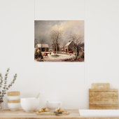 Farmyard in Winter Schilderen door George Durrie Poster (Keuken)