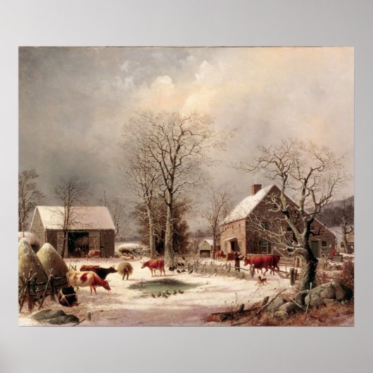 Farmyard in Winter Schilderen door George Durrie Poster (Voorkant)