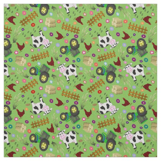 Farmyard Koe Scene Stof (Swatch)