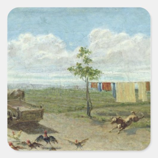 Farmyard (olie op doek) vierkante sticker (Voorkant)