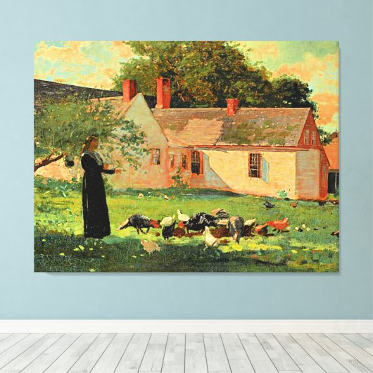 Farmyard Scene, beroemd kunstwerk van Winslow Home Canvas Afdruk (Insitu (Houten vloer))