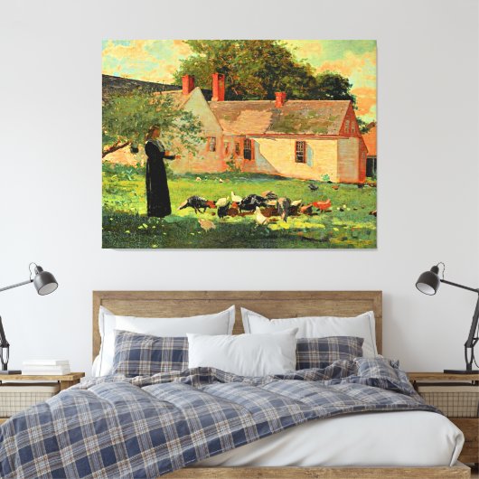 Farmyard Scene, beroemd kunstwerk van Winslow Home Canvas Afdruk (Insitu (Slaapkamer))