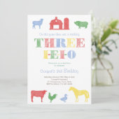 Farmyard Thema Drie I-E-I-O 3e verjaardagsfeestje Kaart (Staand voorkant)