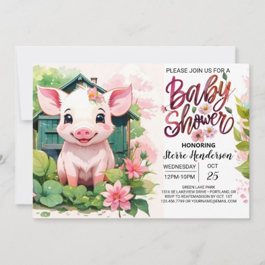 Farmyard Vrienden Varken Waterverf Baby shower Kaart (Voorkant)