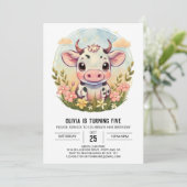 Farmyard Waterverf Elegante Koe Verjaardag Kaart (Staand voorkant)