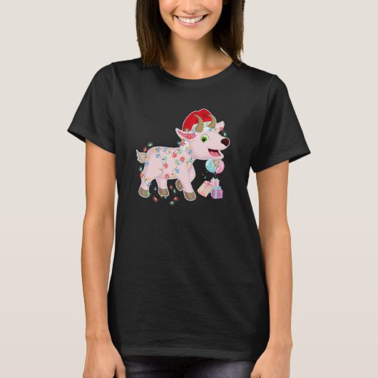 Farmzone Black Goat Kerstmis Light Xmas Funny Verr T-shirt (Voorkant)