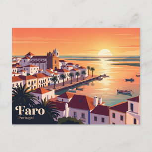 Faro, Portugal, zonsondergang Briefkaart