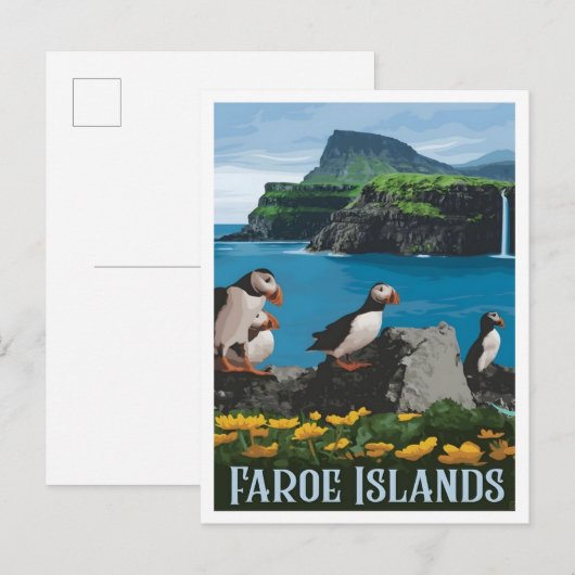 Faroe Eilanden Vintage Reis Briefkaart (Voorkant / Achterkant)