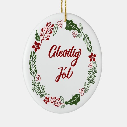 Faroese Merry Kerstmis Wreath, Gleðilig Jól Keramisch Ornament (Rechts)