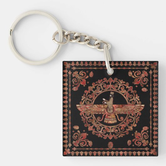 Farohar - Faravahar - Fravashi Marble en Gold Sleutelhanger (Voorkant)