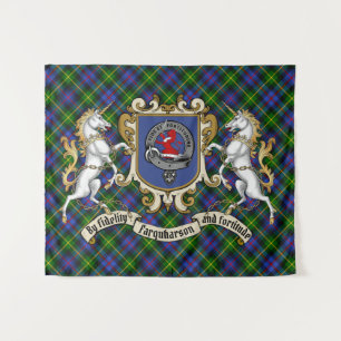 Farquharson Clan Badge & Unicorns w/Tartan Wandkleed