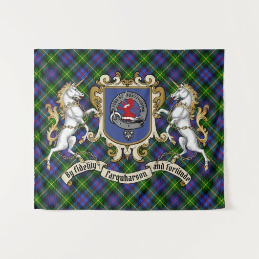 Farquharson Clan Badge & Unicorns w/Tartan Wandkleed (Voorkant (horizontaal))