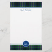 Farquharson Clan Blauw en Groene Tartan Monogram Briefpapier (Voorkant)