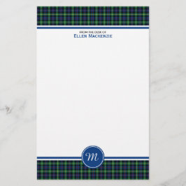 Farquharson Clan Blauw en Groene Tartan Monogram Briefpapier