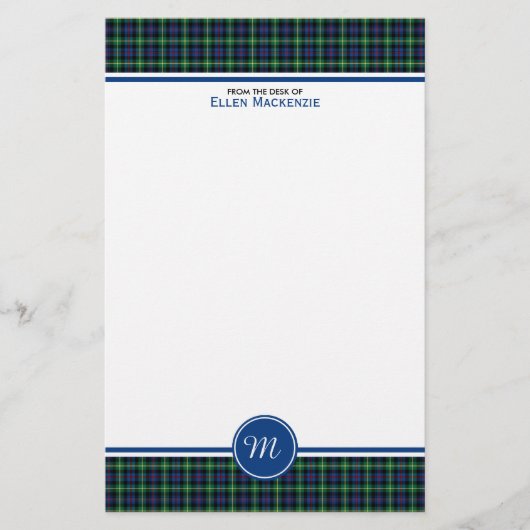 Farquharson Clan Blauw en Groene Tartan Monogram Briefpapier (Voorkant)