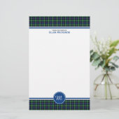 Farquharson Clan Blauw en Groene Tartan Monogram Briefpapier (Staand voorkant)