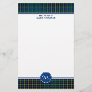 Farquharson Clan Blue en Green Tartan Monogram Briefpapier