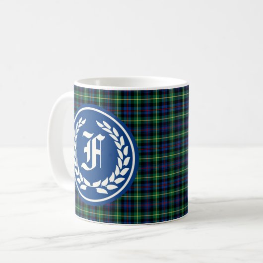 Farquharson Clan Bright Blue Tartan Monogram Koffiemok (Voorkant links)
