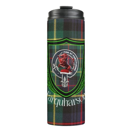 Farquharson Schotse Clan Tartan & Crest Thermosbeker (Voorkant)