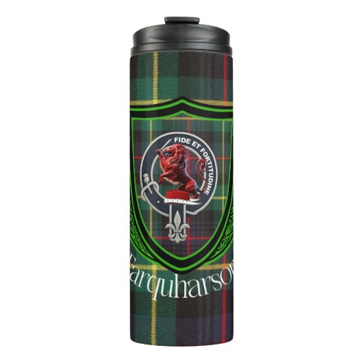 Farquharson Schotse Clan Tartan & Crest Thermosbeker (Voorkant)