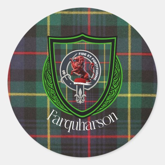 Farquharson Scottish Clan Tartan & Crest Ronde Sticker (Voorkant)
