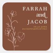 FARRAH Retro 70's Roest Bloemig Aarde Kind Trouwen Vierkante Sticker (Voorkant)