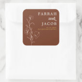 FARRAH Retro 70's Rust Bloemen Aarde Kind Bruiloft Vierkante Sticker (Tas)