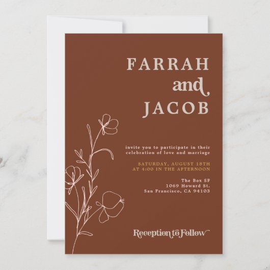 FARRAH Retro 70's Rust Floral Arch Photo Wedding Kaart (Voorkant)