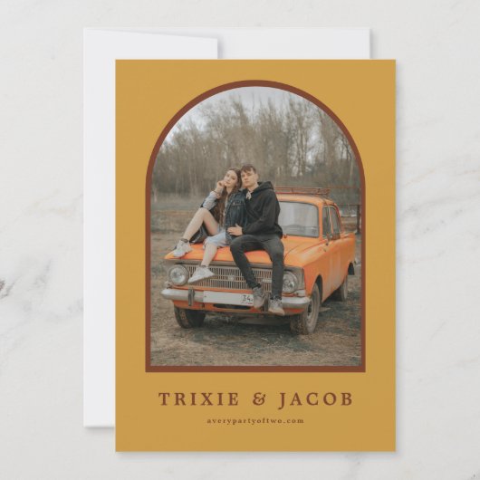 FARRAH Retro 70's Rust Floral Arch Photo Wedding Kaart (Achterkant)