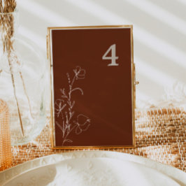 FARRAH Retro 70's Rust Floral Groovy Table Number Kaart