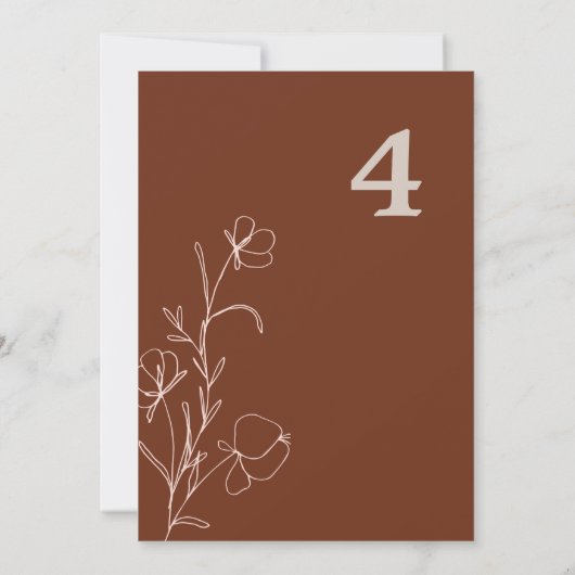 FARRAH Retro 70's Rust Floral Groovy Table Number Kaart (Achterkant)