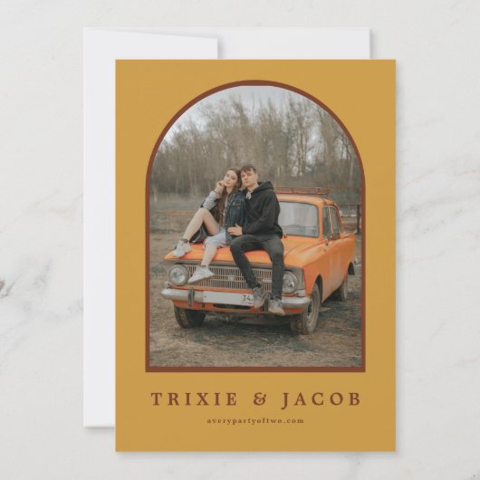 FARRAH Retro 70's Rust Floral Photo Save the Date Kaart (Achterkant)