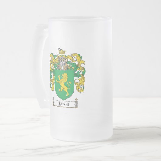 FARRELL FAMILY CREST - FARRELL COAT OF ARMS MATGLAS BIERPUL (Voorkant links)