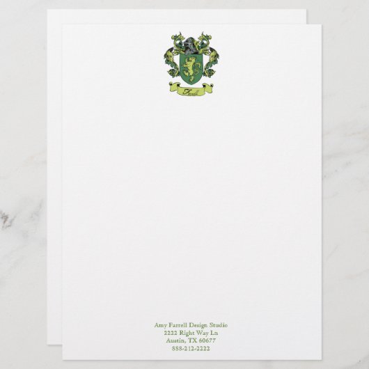 Farrell Family Crest Letterhead Briefhoofd Sjabloon (Voorkant / Achterkant)