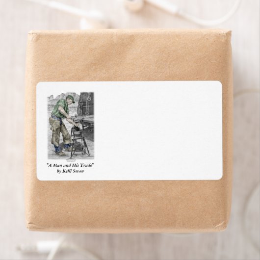 Farrier Blacksmith met Anvil Etiket (Insitu)