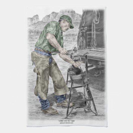 Farrier Blacksmith met Anvil Theedoek (Verticaal)