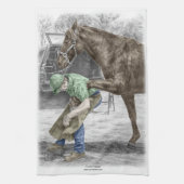 Farrier Blacksmith Shoeing Horse Theedoek (Verticaal)
