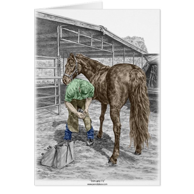 Farrier Blacksmith Trimming Horse Hoof (Voorkant)