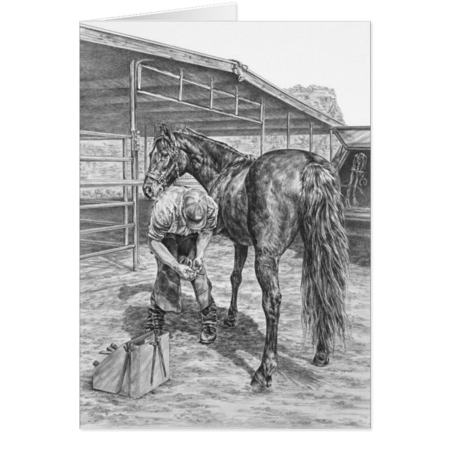 Farrier & Horse Drawing by Kelli Swan (Voorkant)