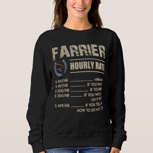 Farrier Horse T-shirt Farrier Hourly Rate (Voorkant)