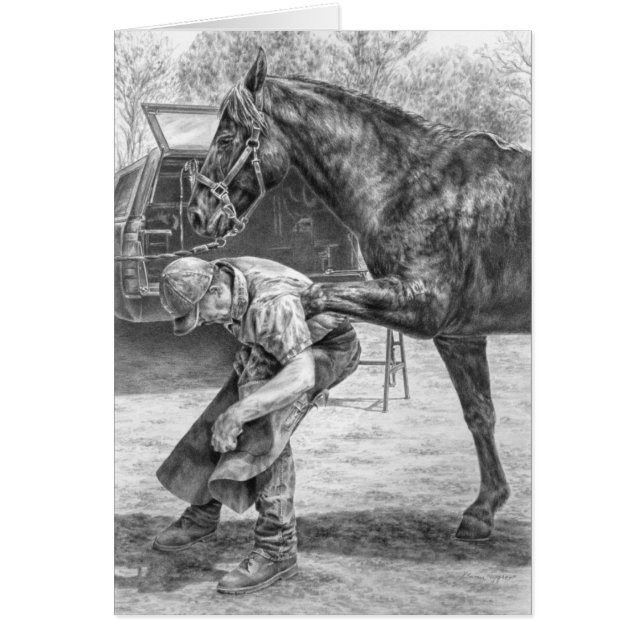 Farrier Trimming Horse Drawing by Kelli Swan (Voorkant)