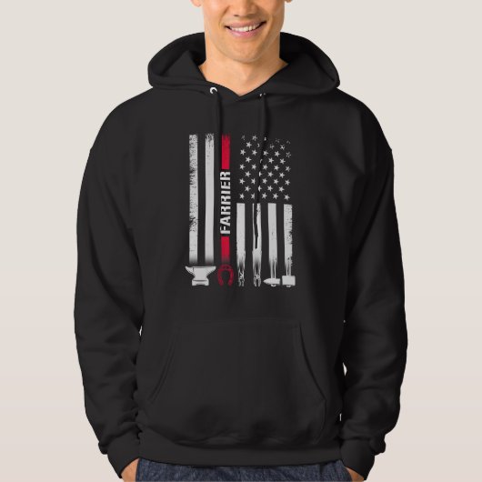 Farrier USA Flag Horseshoe Hoof Trimming Equine Sh Hoodie (Voorkant)