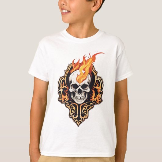 Farsi Flaming Skull Graphic Kinder T-shirt (Voorkant)