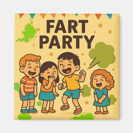 Fart Party Funny Cartoon Magneet (Voorkant)